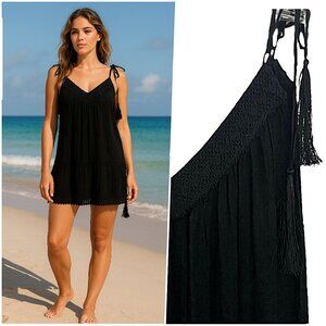 Melissa Odabash Black Crochet Trim Mini Dress
